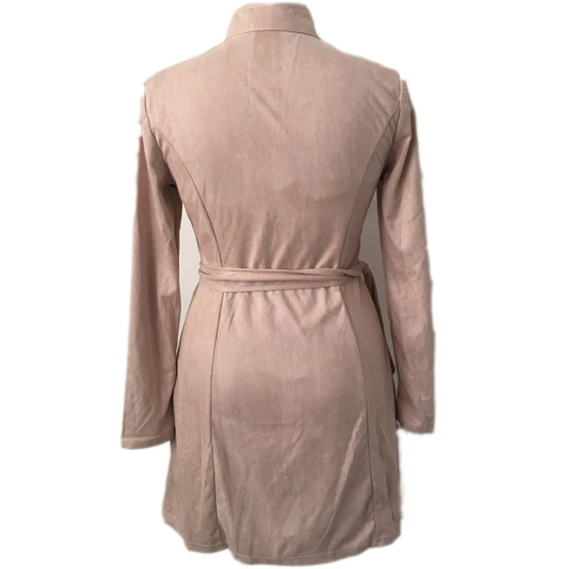 

Sutimine Autumn Winter Women's Casual Sash Suede Dress Pocket Long Sleeve Female Mini Dress Warm Slimming Fit Turtleneck Dresses