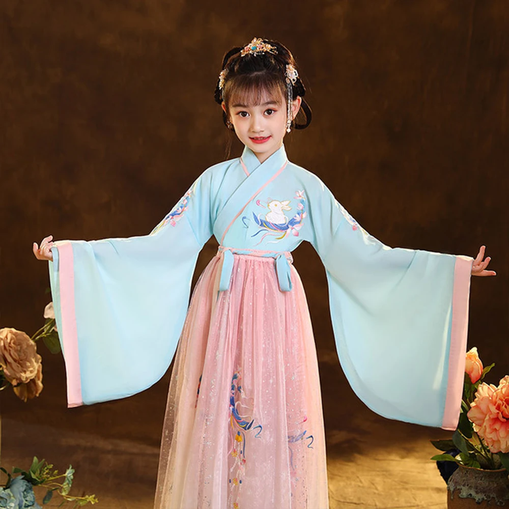 

Suit Folk Dress traditional chinese clothing for girl Stage Performance Cosplay Big Sleeve Chinese Style Cross Collar Hanfu