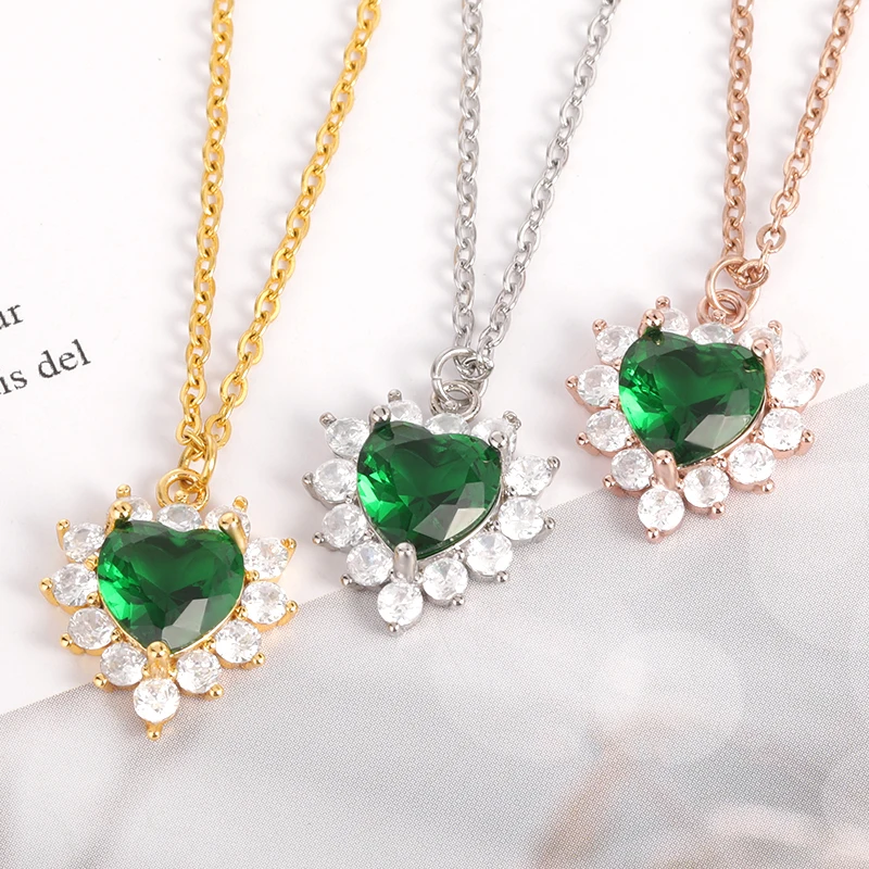 

Necklace for Women Multicolored Zircon Pink Color Gem Heart Vintage Necklaces Clavicle Chain Jewelry Choker Charm Luxury Gifts