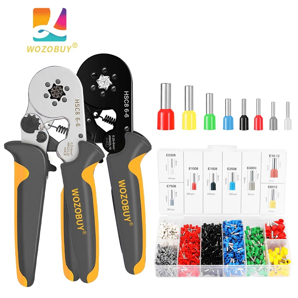 

WOZOBUY HSC8 6-6 ferrule Crimping Pliers 0.25-6mm²wire crimper tool Wire Stripper Hand Ferrule Crimp set Portable Crimping Plier