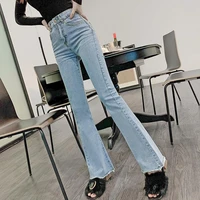 5xl spring summer long trumpet denim pants womens high waist elastic slim full length jeans casual trumpet trousers for women