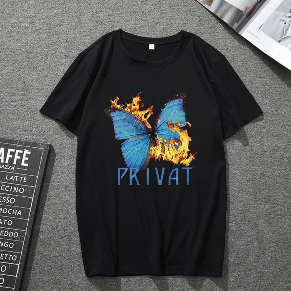 

T-shirt Men and Women O-neck Short-sleeved High-quality Butterfly Print Top Unisex Japanese Commuter Soft Breathable Top
