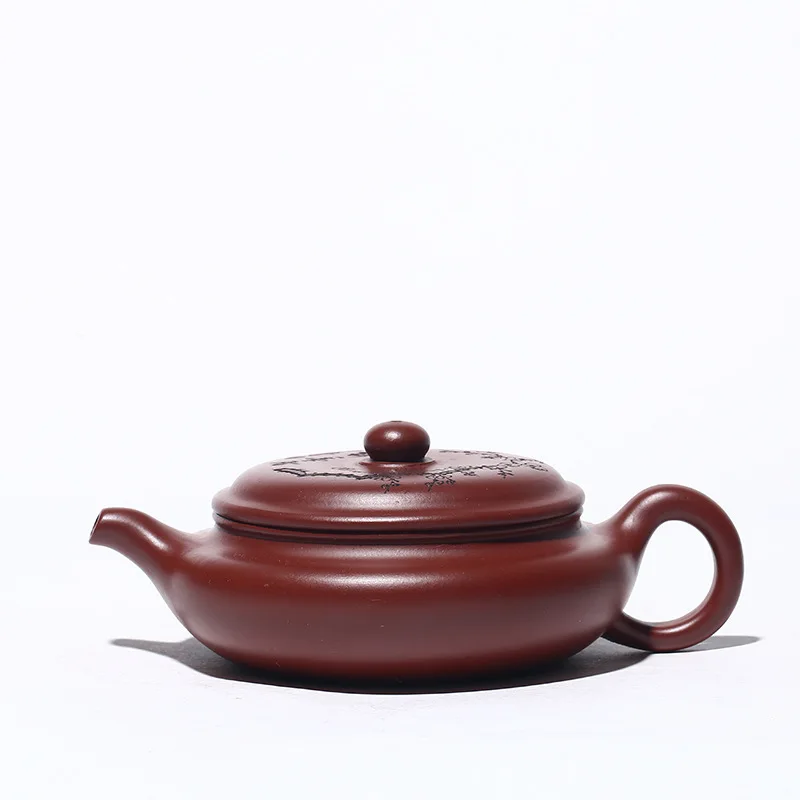 

Плоский антикварный чайник Dahongpao Meixiang, чайник Zisha из исинской глины ручной работы, чайник кунг-фу, фиолетовая глина, посуда для питья, зеленый...