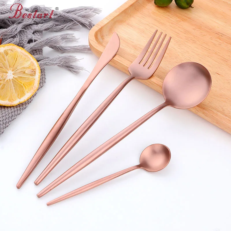 Горячее предложение черный набор столовых приборов Mate золотая посуда нож из