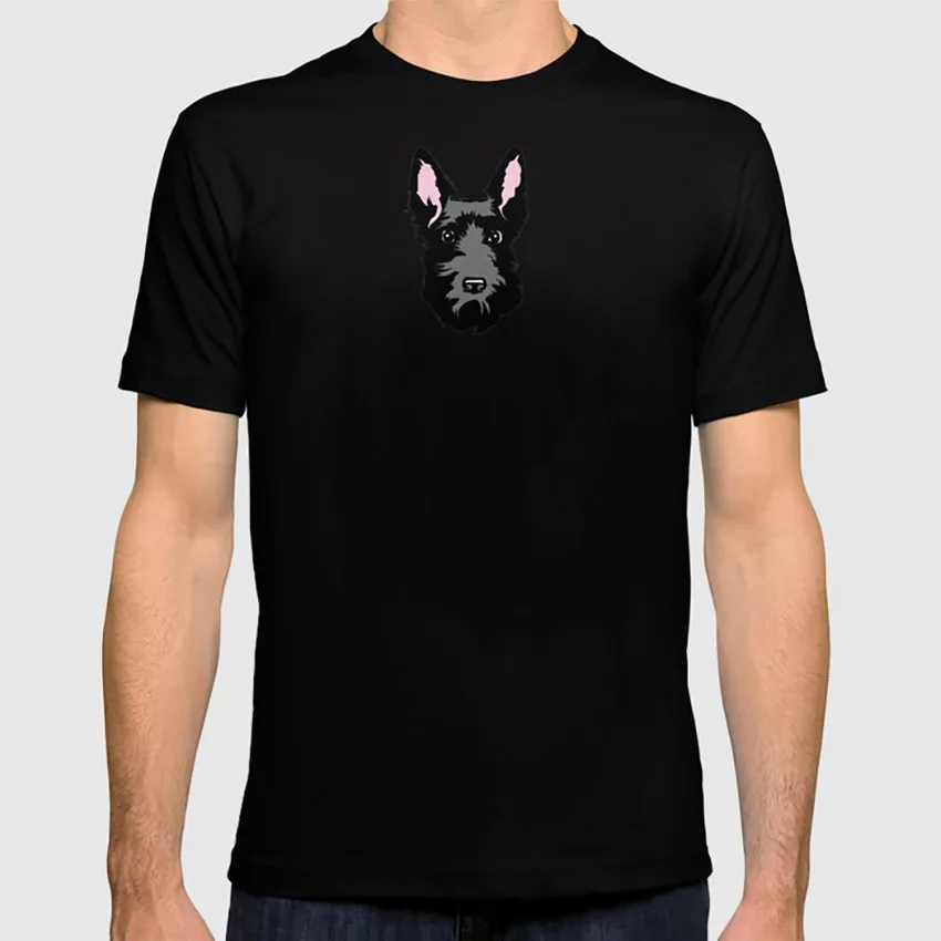 Черный Скотти собака на розовом фоне футболка Черная иллюстрация терьер| |