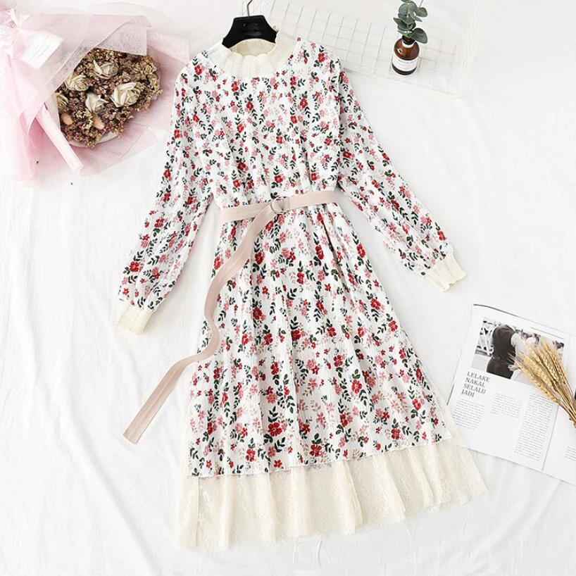 Женское винтажное Плиссированное шифоновое платье с цветочным принтом