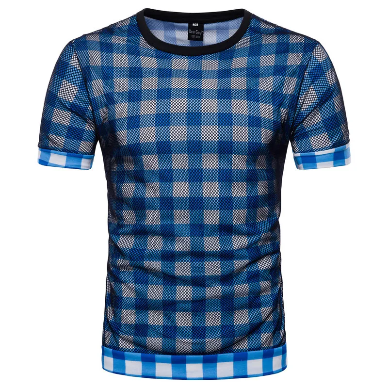 Индивидуальная качественная футболка мужская клетчатая Сетчатая с круглым