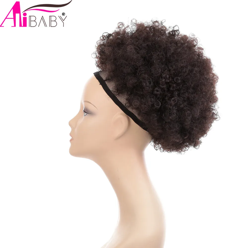 10 дюймов буфами на рукавах Afro курчавый кудрявый шиньон парик &quotконский хвост&quot