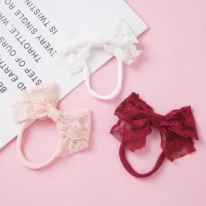 Повязка на голову для девочек, нейлоновая, эластичная, с бантом, Детская резинка для волос