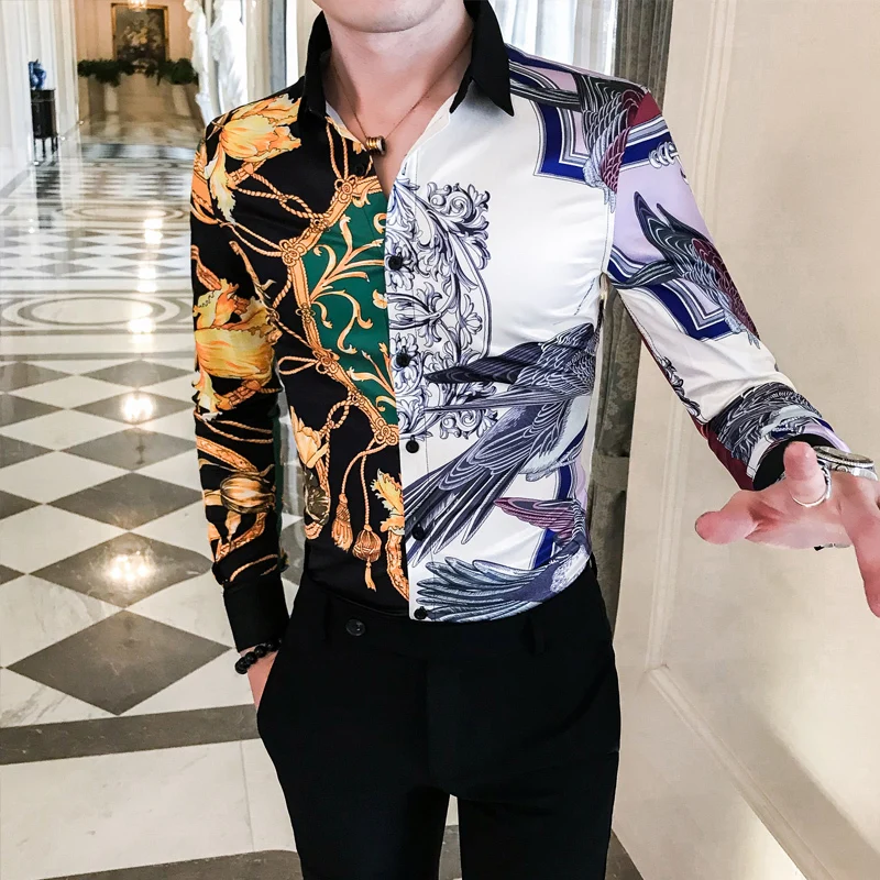 Мужская рубашка с 3D принтом повседневная приталенная длинным рукавом уличная