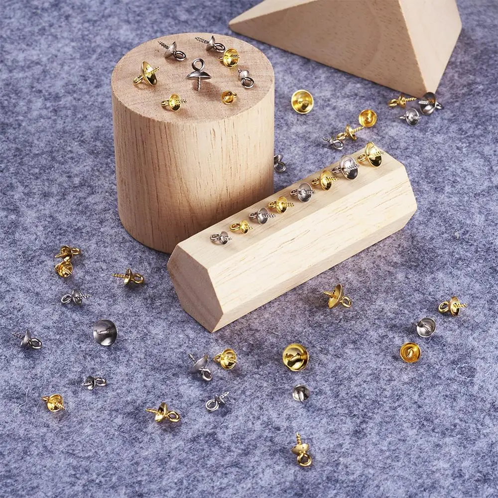 

80pcs 304 Stainless Steel Cup Screw Eye Pin Peg Bails Pendants Connector Bail Bead Cap for Half-drilled Beads Jewelry Making Diy