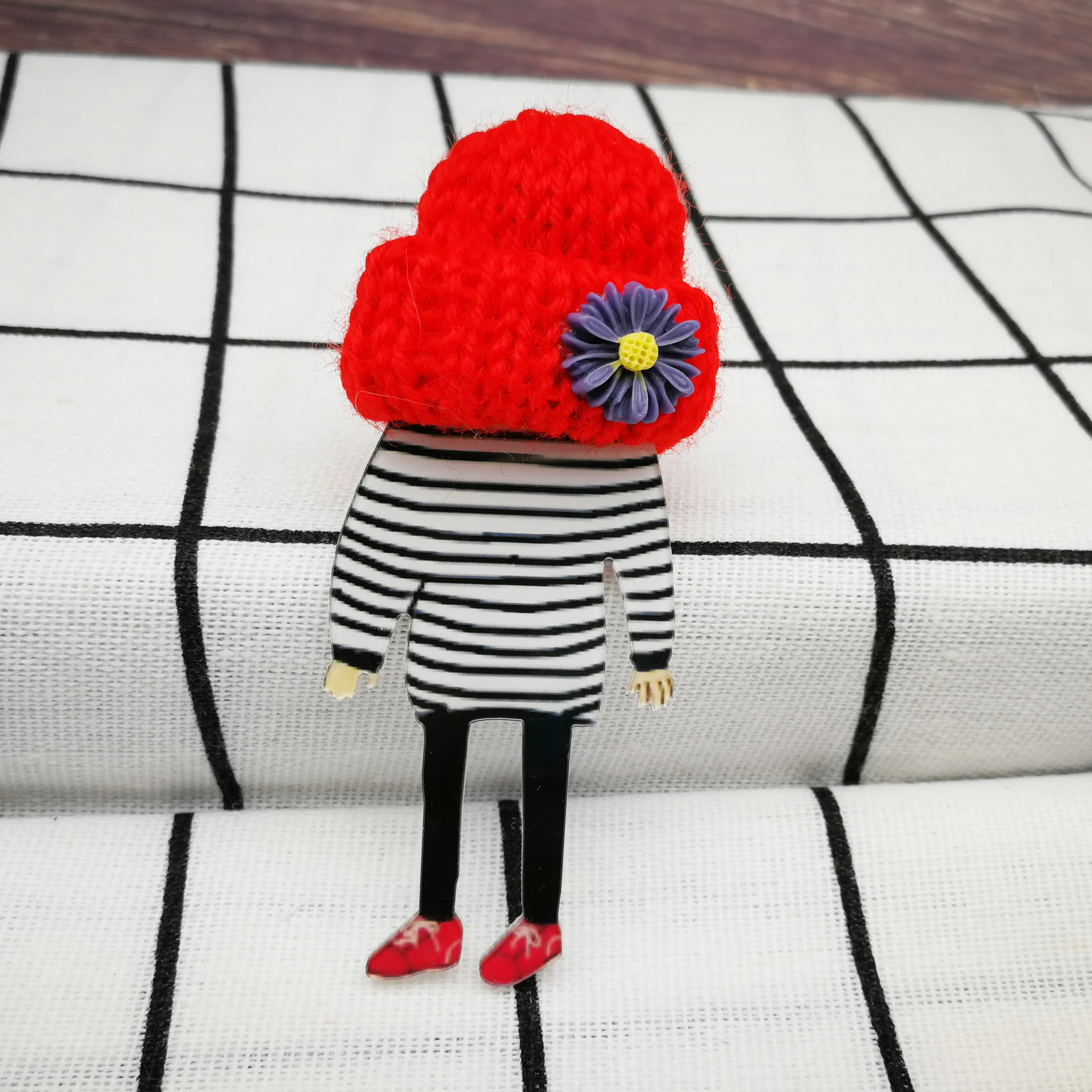 Style24 Harajuku значки для Женская Брошь и булавки элегантные акриловые модели персонажей из мультфильмов с вязаными шляпами брошь модные украшения Аксессуары - Окраска металла: Style24