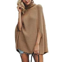 knitted cloak sweater pullover high neck long sleeve casual jumpers tops outerwear autumn winter women clothes
