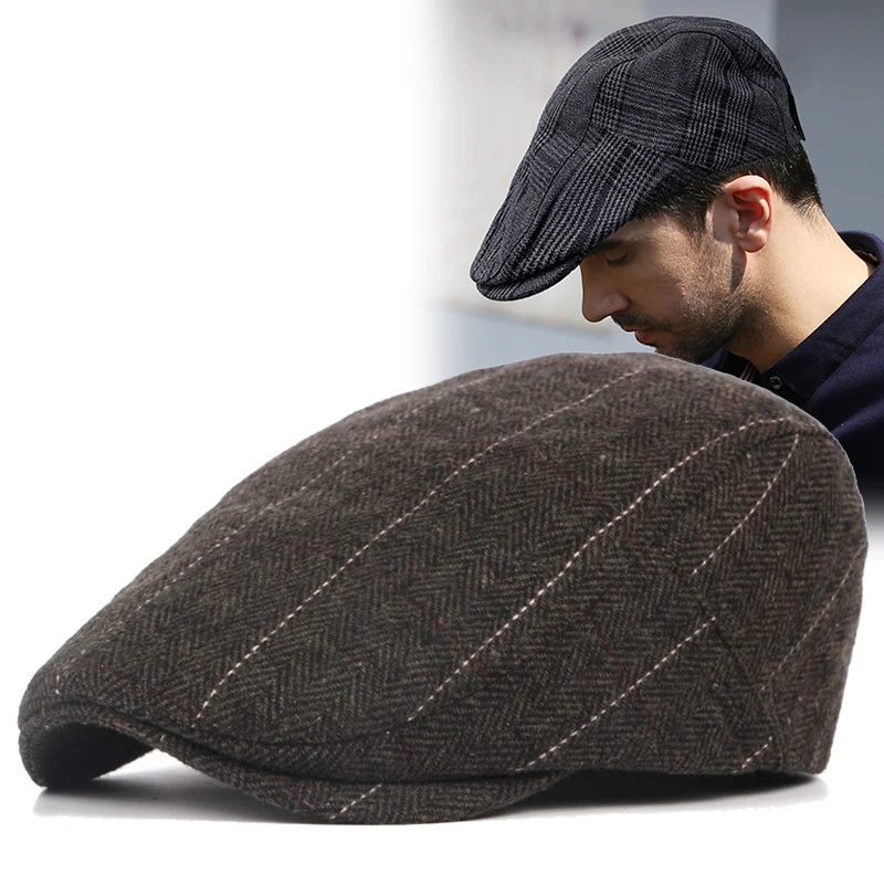 Винтажные береты для мужчин Высококачественная осенне-зимняя шерстяная шапка