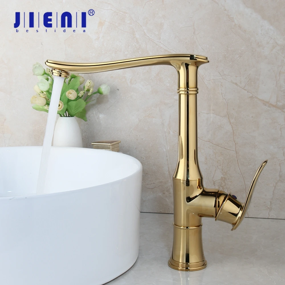JIENI Golden Plated Kitchen Faucet Gold Brass Swivel Water Mixer Tap Sink Vegetable Washing Basin Brushed | Обустройство дома