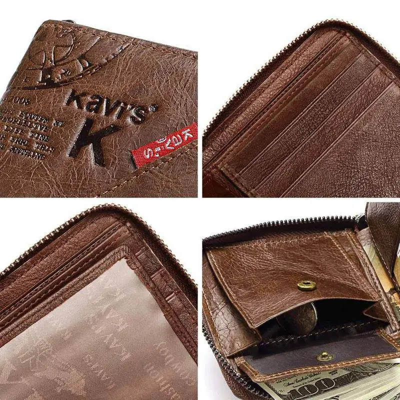 

YourSeason Men Vintage Mini Wallets 2021 Cowhide Wallet Card Holder Solid Color Man Short Purse Genuine Leather