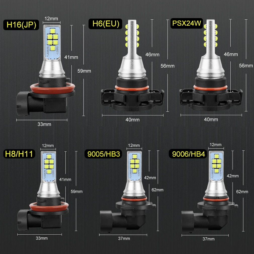 2 шт. Автомобильные светодиодные лампы H8 H11 HB4 HB3 H27 Led 880 881 P13W PSX26W H27W H16 5202 1400LM 6000K 12 В-24