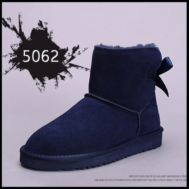 

Warm Snow Boots Top Layer Cowhide Women's Low Tube Lace Up Bow Snow Boots with U