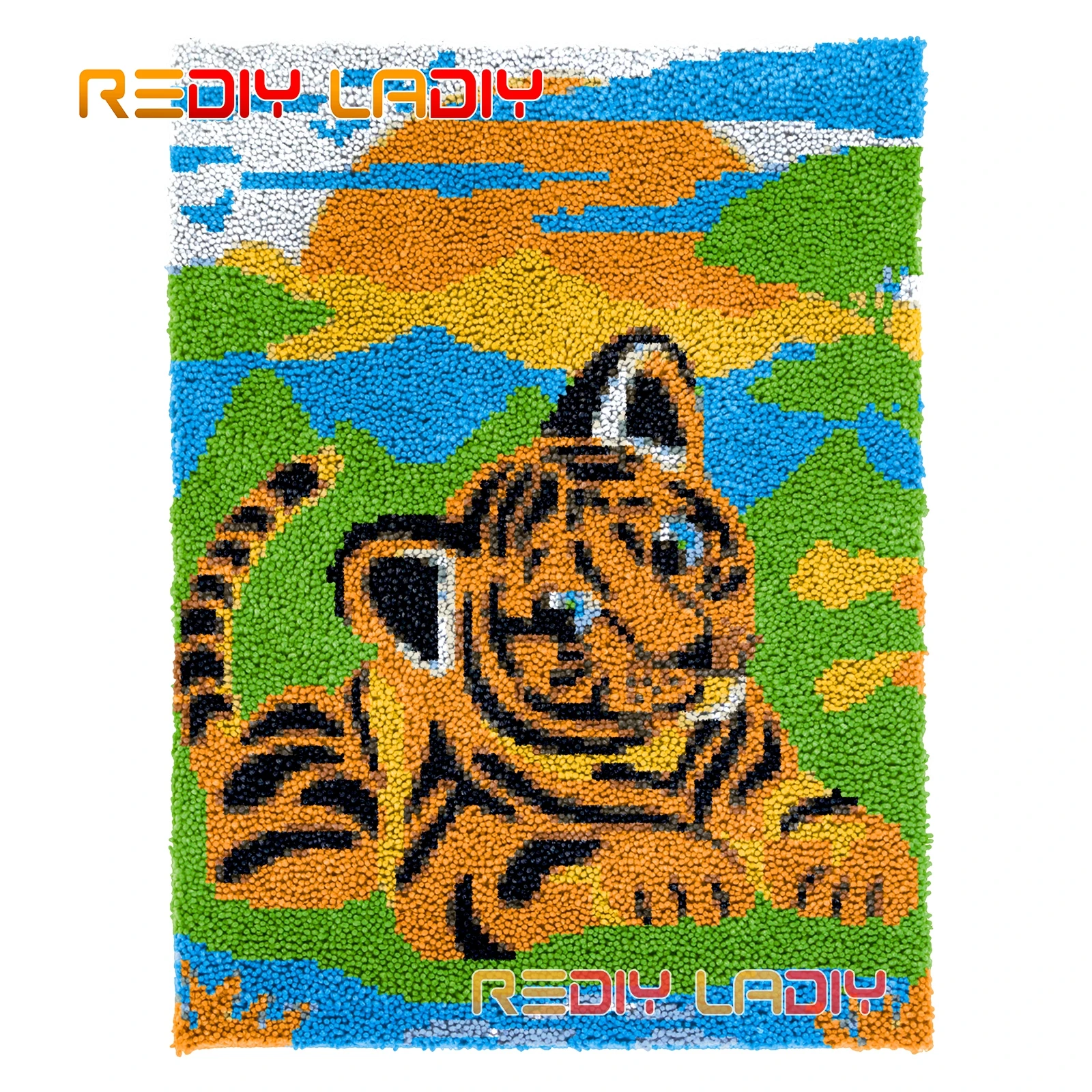 

DIY Carpet Rug Kits Cartoon Tiger Seat Cushion Latch Hook Rug Thick Yarn Needlework Crocheting Tapestry Knotted Floor Mat Crafts