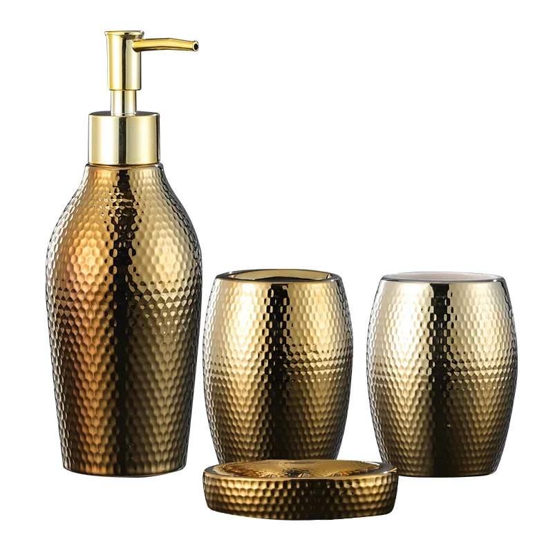 

4 pcs/ lot Nordic golden ceramic wash set Bathroom Accessories Soap Dispenser Toothbrush Holder Bathroom Supplies