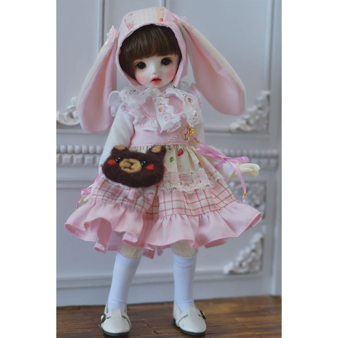 

Комплект одежды с кроличьим платьем для кукол 1/6 BJD Dollstoy, аксессуары для девочек, подарки, Прямая доставка-розовый/красный (без куклы)