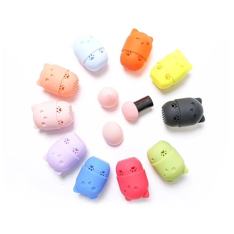 

1PC Silicone Portable Puff Drying Holder Makeup Sponge Puff Storage Box With Cleaning Funtion Cat Stying Design Puff Case Tools