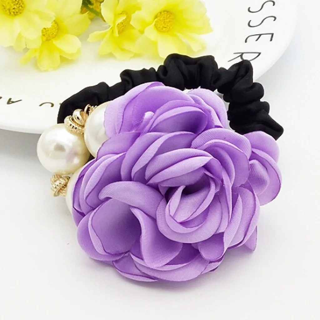 Женские резинки для волос с цветами роз и жемчугом Стразы девушек резинка кольцо