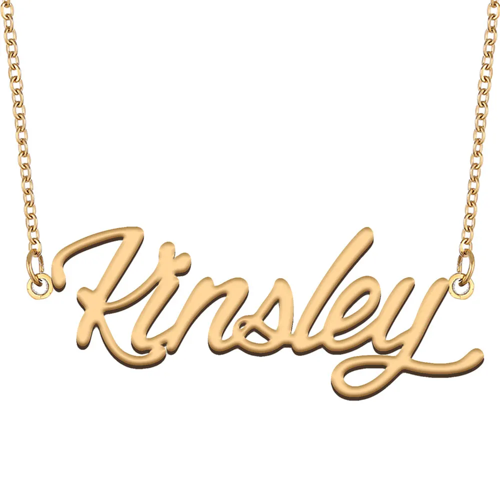 

Kinsley Nameplate Necklace for Women Stainless Steel Jewelry Gold Plated Name Chain Pendant Femme Mothers Girlfriend Gift