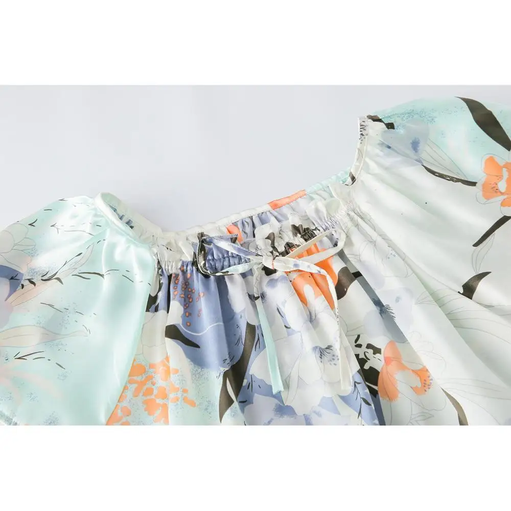 Free shipping 100% Mulberry Floral Silk Nightgown Basic Nightwear Soft Sleepwear for Skin Care Fashion Summer Dress Multicolor