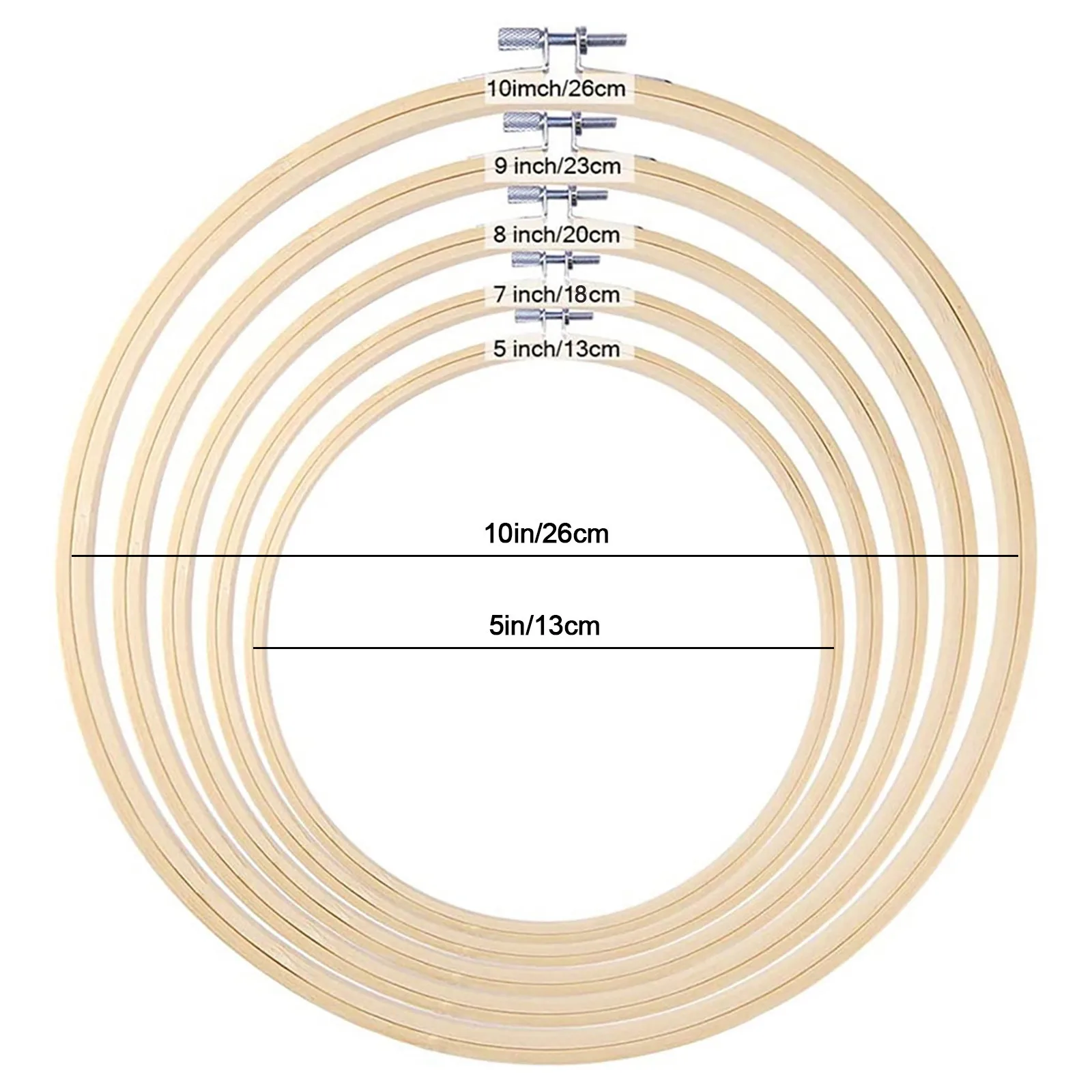 

5 Pieces Embroidery Hoop Set Bamboo Circle Cross Stitch Hoop Ring 3.9 inch to 14 inch for Embroidery and Cross Stitch
