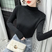 2021 black o neck kawaii sweater knitted tops women pullover long sleeve inside thicken clothes slim fashion stretch pullover