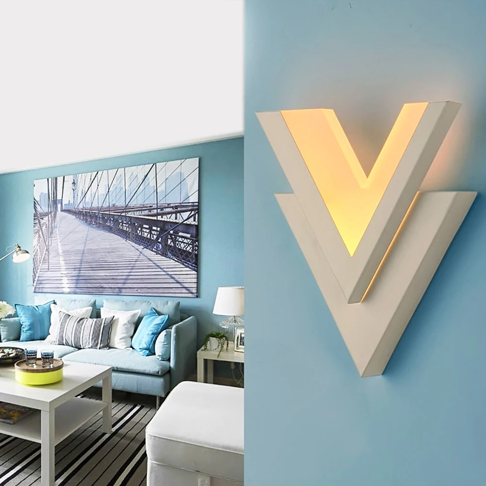 

Bedroom Wall Lamp On/Off Lamps Acrylic Letter V LED Wall Light Modern Bedside Lamp Bedroom Living Room Light