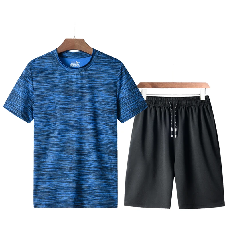 

Быстросохнущий Мужской комплект из 2 предметов, повседневный костюм, футболка с коротким рукавом и шорты, мужская спортивная одежда, спорти...