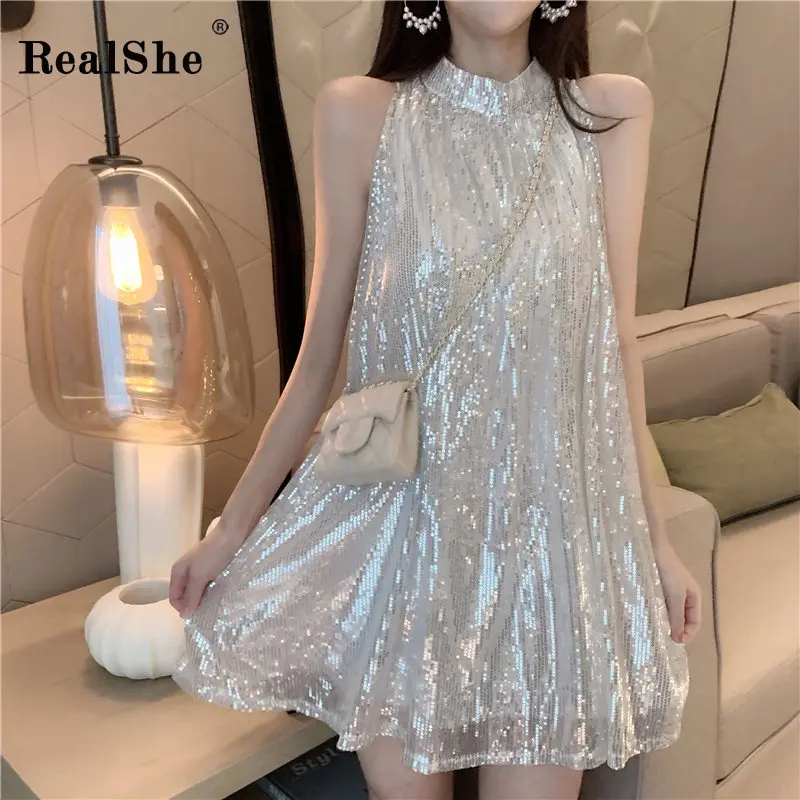 RealShe женское платье элегантное с круглым вырезом без рукавов блестками а силуэт