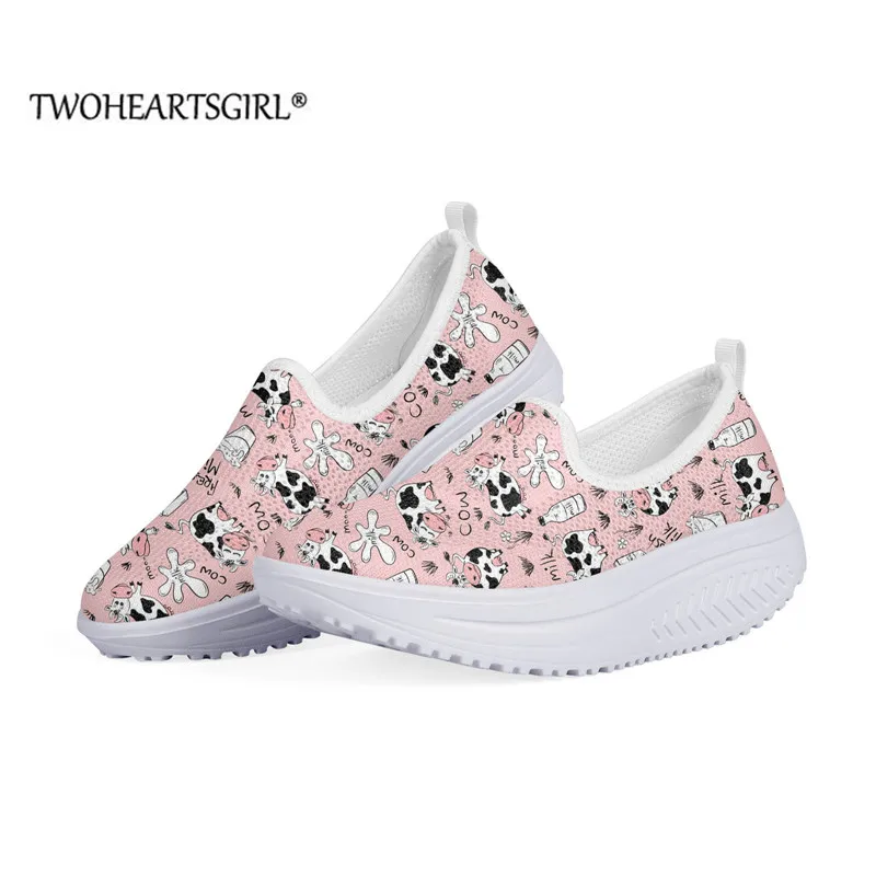

Brand Designer Mesh Swing Shoes Kawaii Cow Print Nursing Shoes for Women Lightweight High Platform Zapatillas Deportivas Mujer