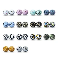 10 pcs silicone round beads 15 mm leopard print geometric eco friendly making diy pacifier chain nursing necklace food grade