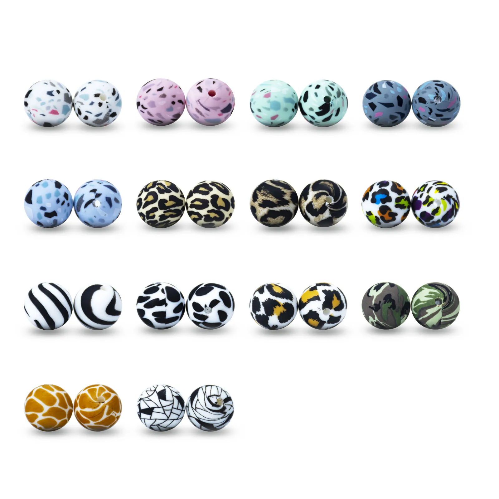 Cuentas redondas de silicona de 15 MM, collar de lactancia con estampado de leopardo geom&eacute;trico respetuoso con el medio ambiente, cadena de chupete DIY, grado alimenticio, 10 Uds.-0