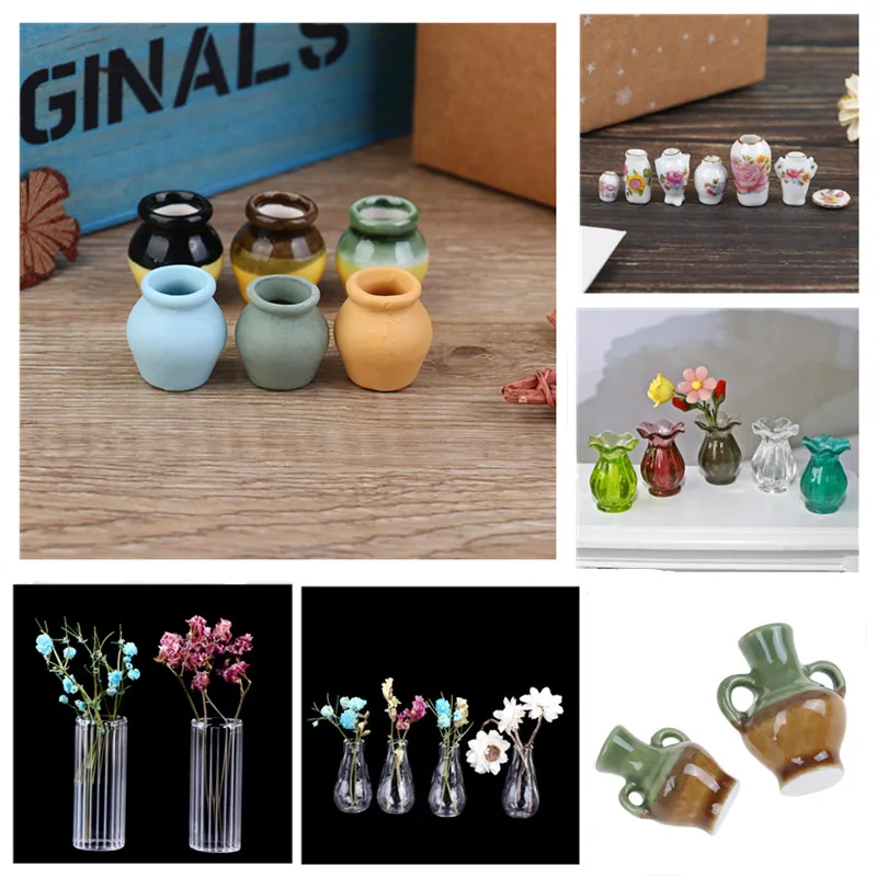 

1:12 Dollhouse Miniature Ceramic Flower Vase Glass Vase Model DIY Ceramic Ornament Decor vase Doll House Accessories Toy