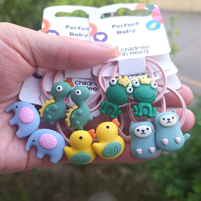 

2PCS Cute Duckling Elephant Princess Cartoon Headwear Kids Elastic Hair Bands Children Tie Rope Girls Accessories Baby Headdress