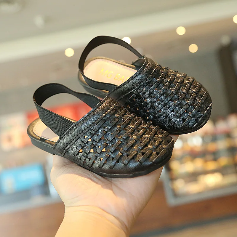 

Summer Girls Kids Beach Sandals with Knitted Pattern Kids Casual Shoes Party Princess and Flat Heel Antiskid Sole Leisure