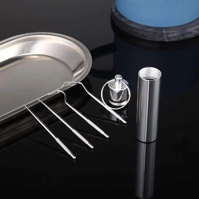 

7pcs Portable Titanium Toothpick Bag Set Reusable Stainless Steel Toothpicks Oral Teeth Cleaning Care Tool Outdoor Picnic Stand