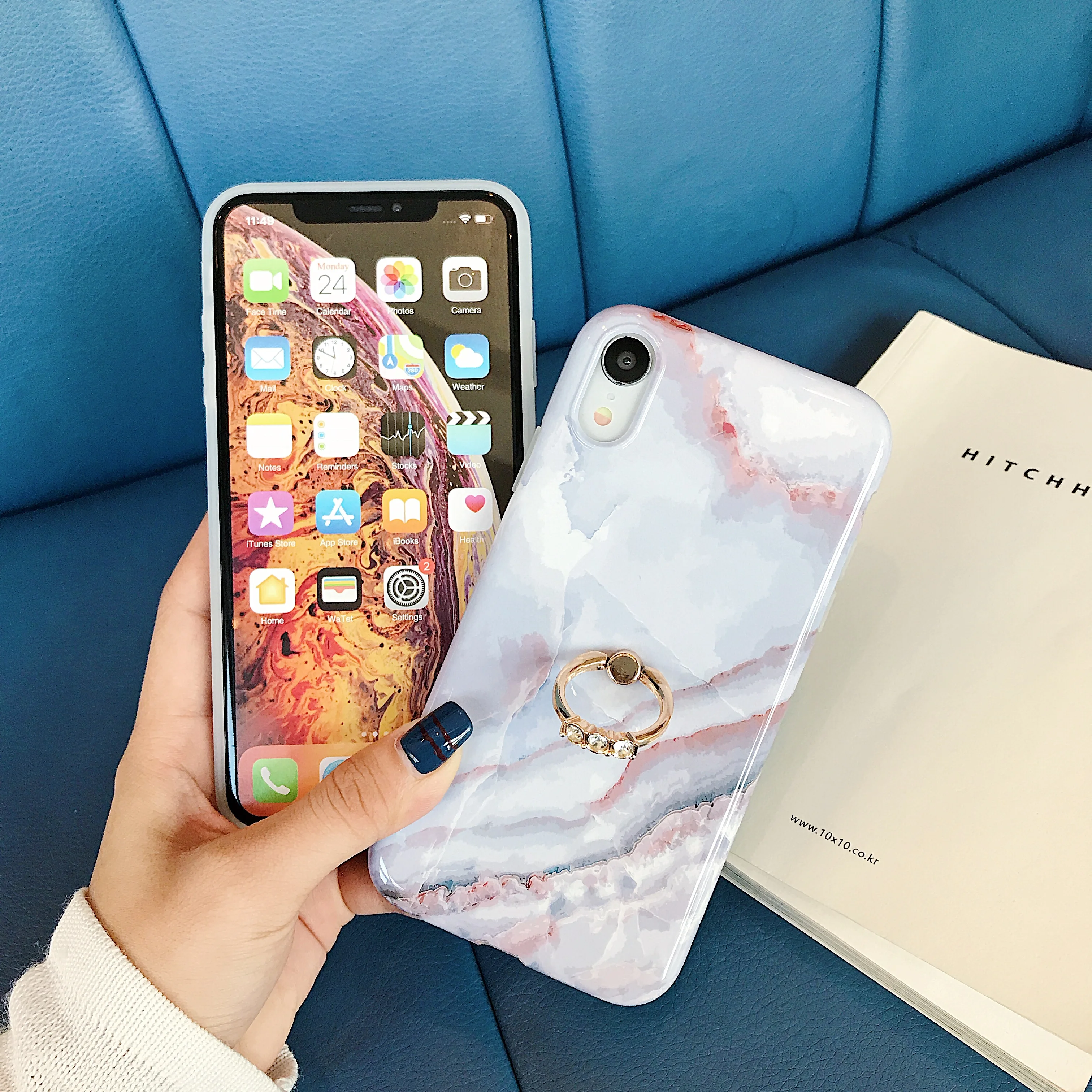 KISSCASE Ultra Thin Phone Case For iPhone XR XS MAX X 10 7 8 Marble Loop Ring Cases 6S 6 Plus Back Cover Funda |