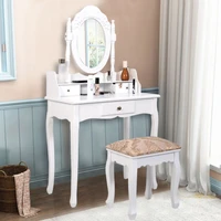 costway vanity table jewelry makeup desk bench dresser stool white