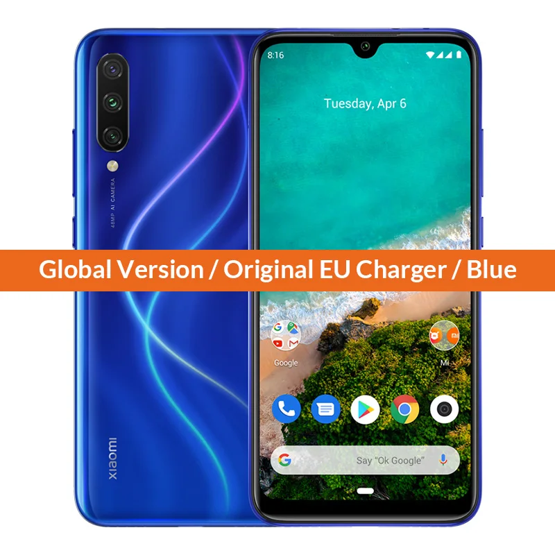 Глобальная версия Xiaomi Mi A3 Смартфон 4 Гб 64 Гб 32 МП селфи Android One Snapdragon 665 48 МП 4030 мАч 6,0" Встроенный экран Fingerprient - Цвет: Blue