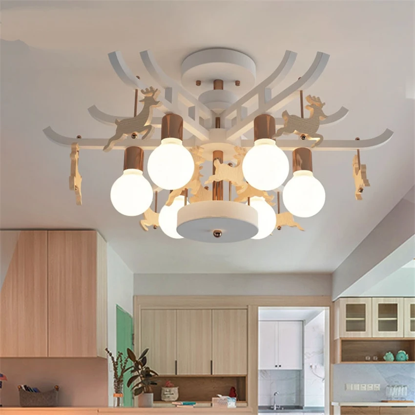 Мультяшные люстры с белым оленем для мальчиков и девочек детская лампа спальни