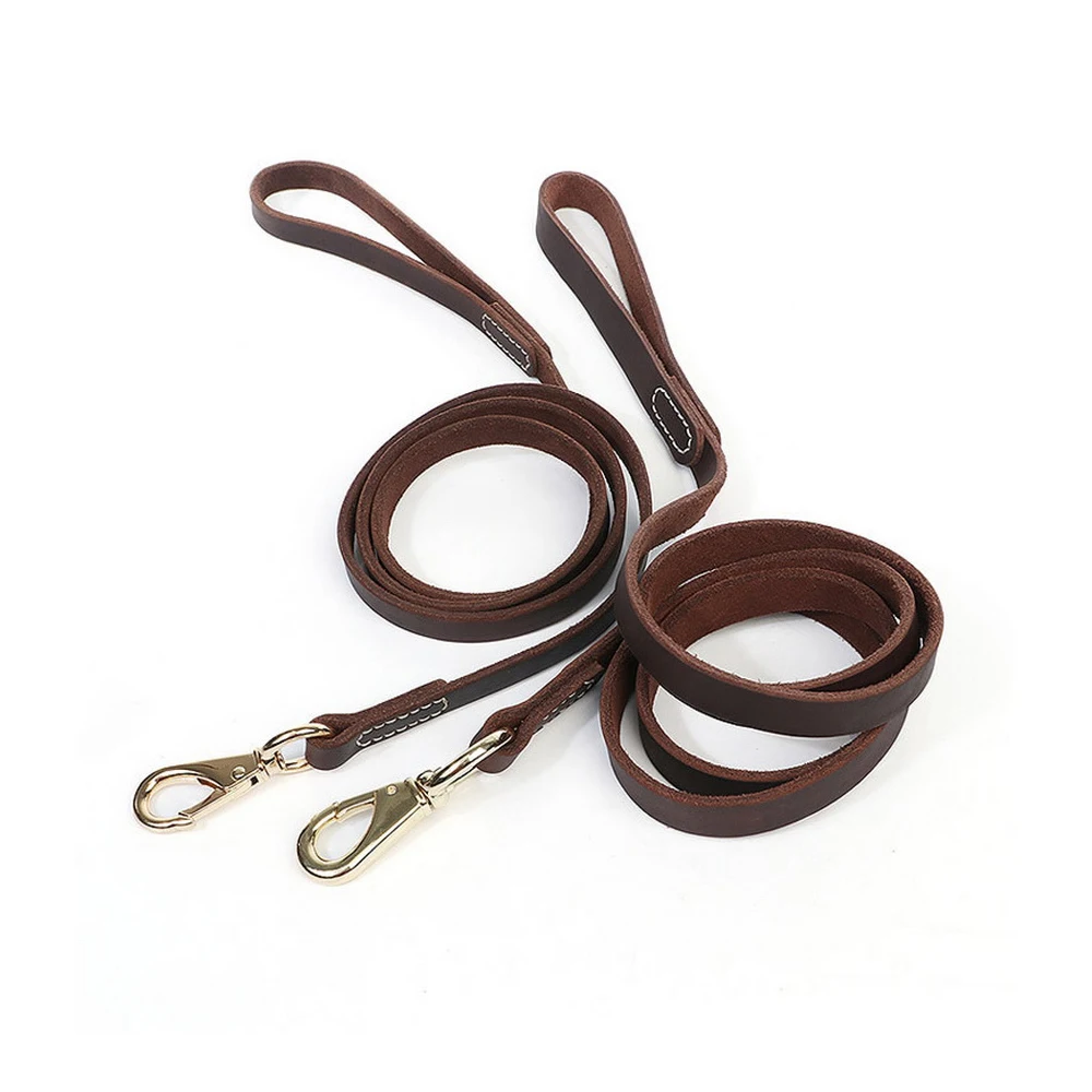 Brown Leash Воловья кожа, острый Шипованный кожаный ошейник для собак, ошейник для больших собак, регулируемый поводок для средних и больших собак - Цвет: Brown Leash