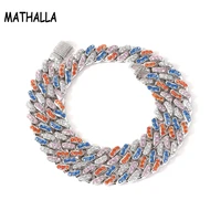 mathalla 12mm micro paved rainbow cz stone miami cuban link chain necklace mens copper hip hop iced out zircon chain jewelry