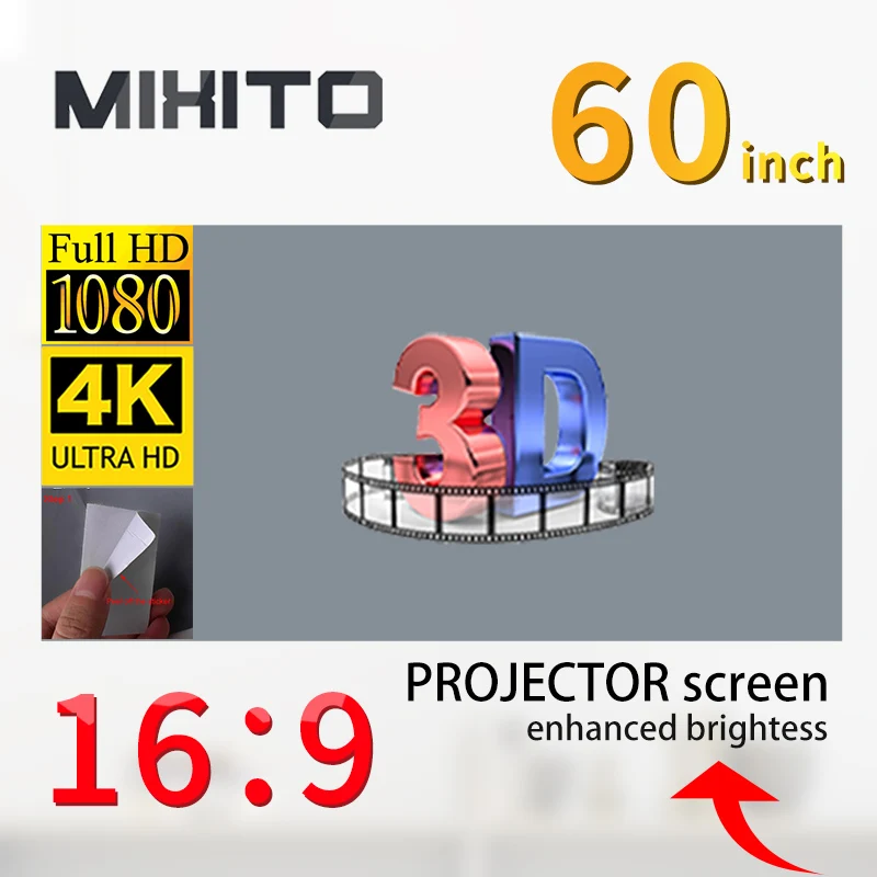MIXITO 16:9 проектор простые шторы 72 60 50 40 30 дюймов Анти светильник экран для дома