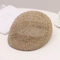 2021 hand woven straw women summer thin newsboy cap painter adjustable rope knitted beret mesh breathable beach straw hat