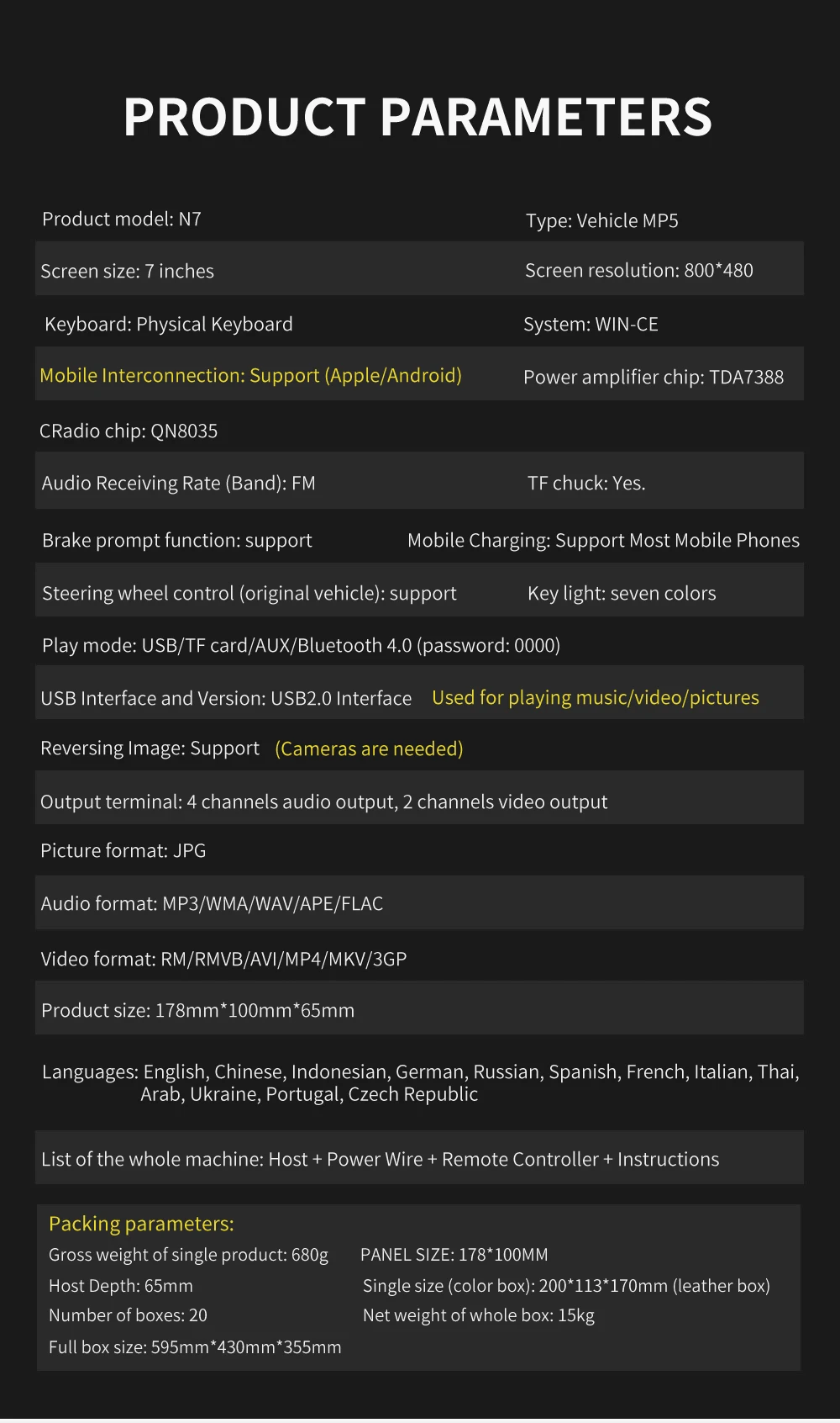 Автомобильный 2 Din USB радио Видео мультимедийный плеер " Mirror Link HD Универсальный авто стерео аудио WiFI Bluetooth EQ